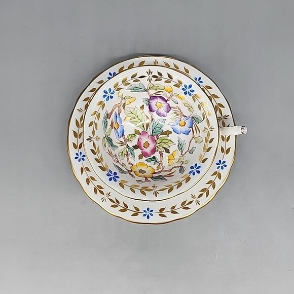 Hand Painted Royal Chelsea Rich Floral Center Tea Cup and Saucer Set - Picture 2 of 9